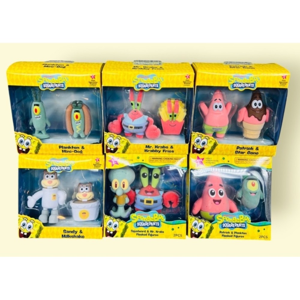 Nickelodeon SpongeBob SquarePants Flocked 12 Figures 2.25" Complete Set of 6